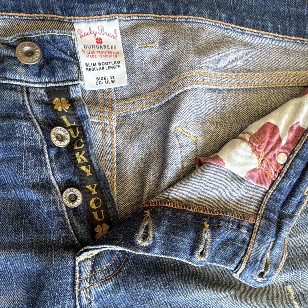 Lucky Brand Jeans Mens 33 Regular Slim Bootleg Blue Denim, Button Fly